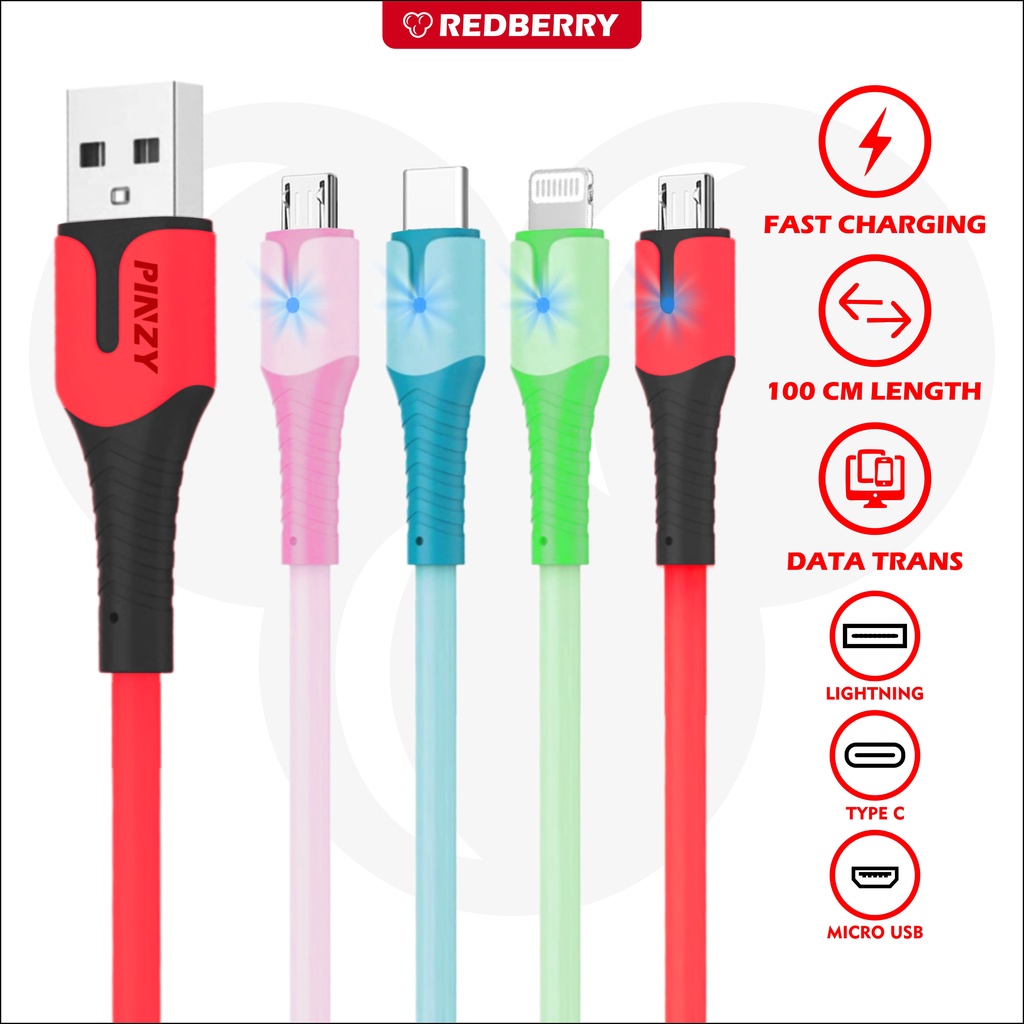 Kabel Data PINZY P18 Fast Charging macaron iphone Lightning Type C Micro USB cas charger HP original