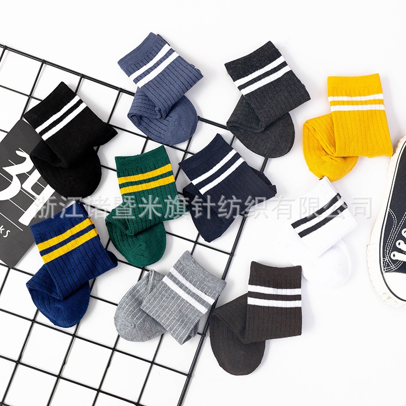 ☀ACCBAYI☀ KK08 Kaos Kaki Panjang Motif Polos Garis Sock Kaoskaki Wanita Unisex Pria Import Murah