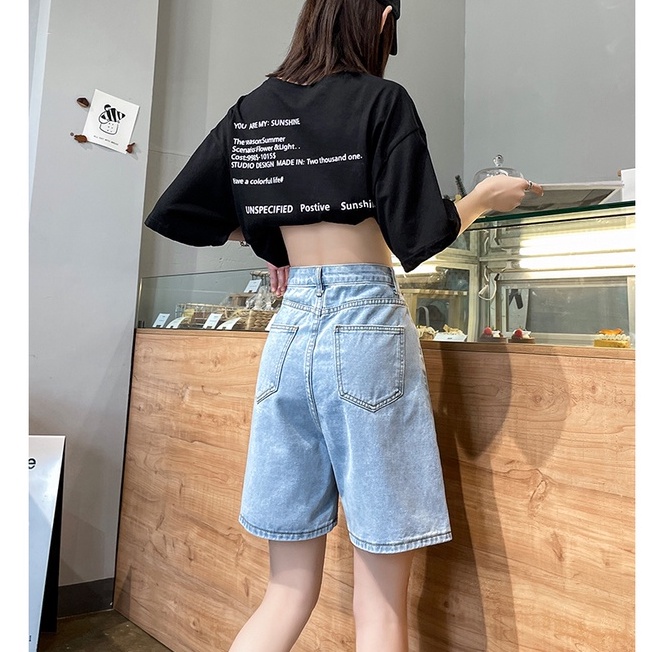 Biru Muda Celana Pendek Jeans Wanita / Highwaist Celana Pendek Jeans