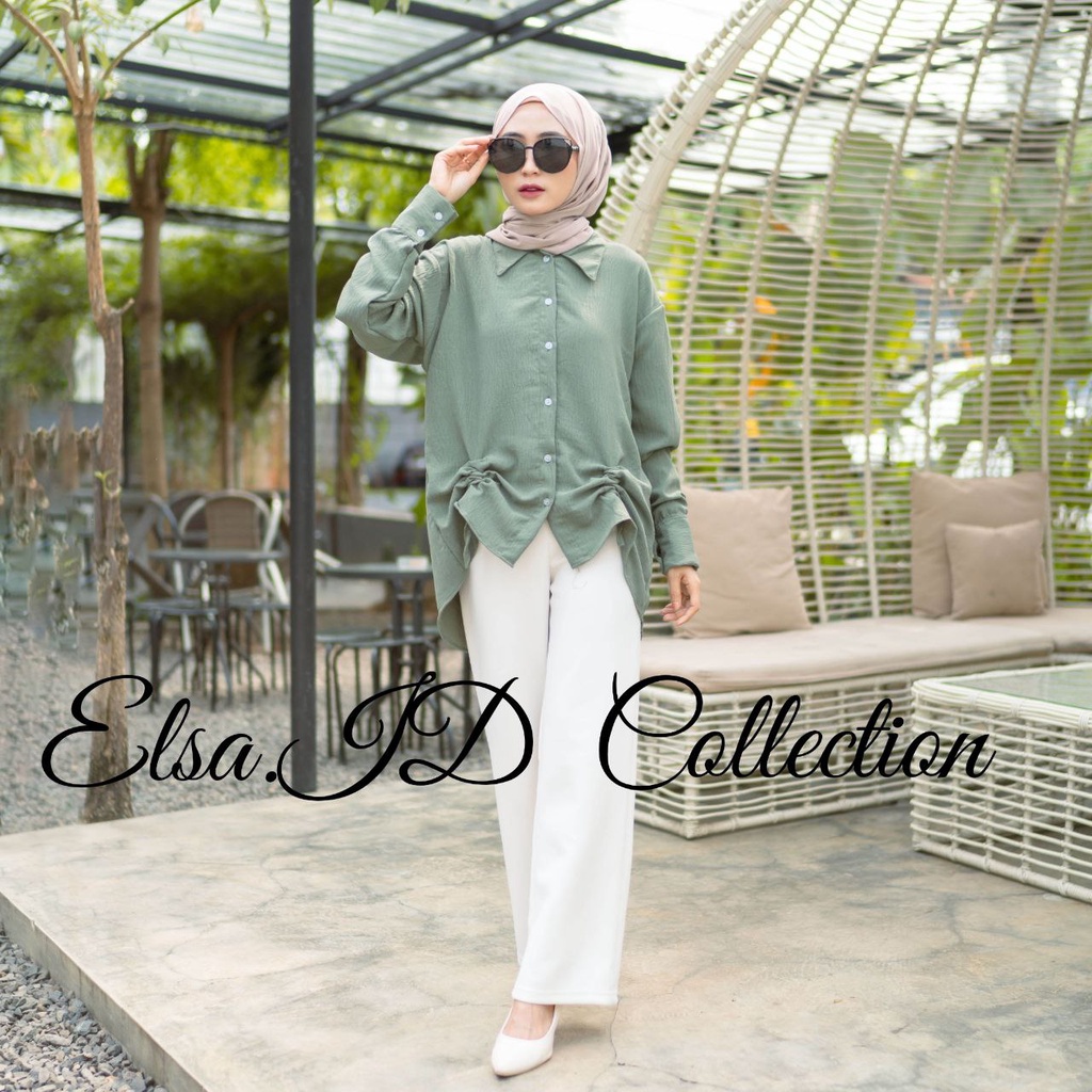 Elsa Ruched Shirt - Kemeja Cringkel Serut Wanita Oversize - Atasan Wanita Lengan Panjang