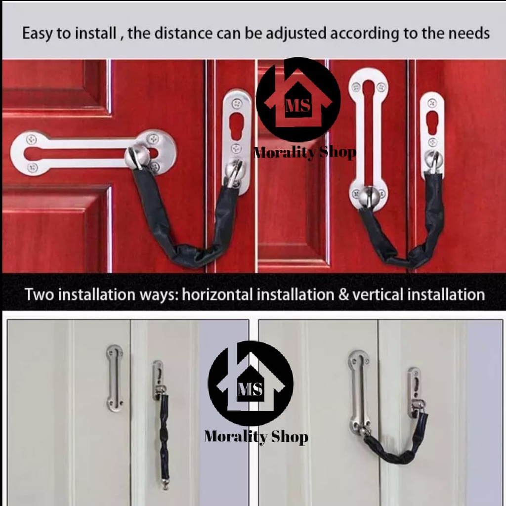 Grendel Rantai Pengaman Pintu Stainless Kunci Rantai Tambahan Pengintai Pintu 45s Door Chain Safety Lock St