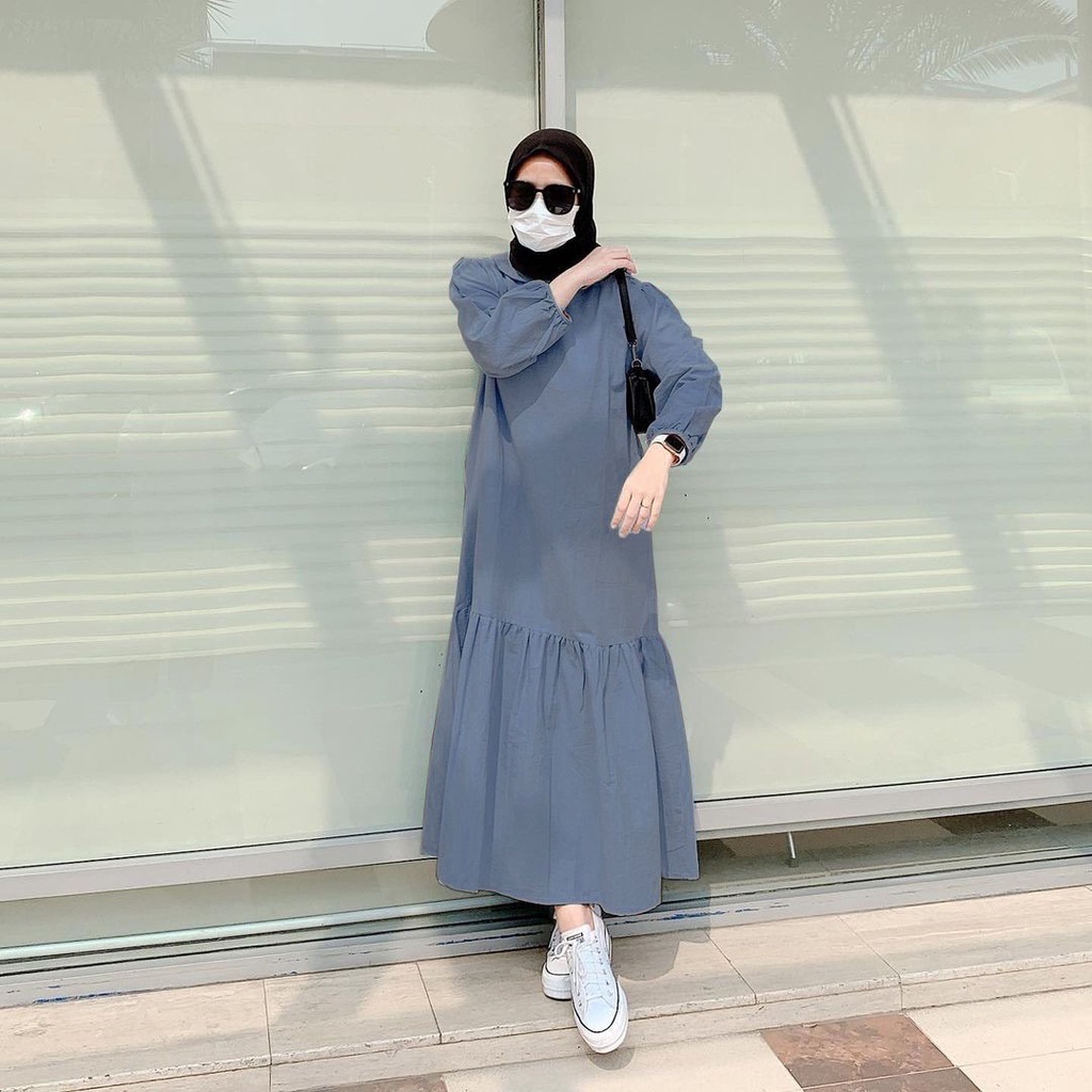 Arumi Midi Dress Ukuran Jumbo Size M L XL XXL Bahan Najwa Premium Tebal Halus Warna Pastel - Casual Dress Wanita Non Busui - Atasan Tunik Wanita Remaja Lengan Panjang Motif Polos 2022 - Tunik Lebaran Kondangan Kekinian