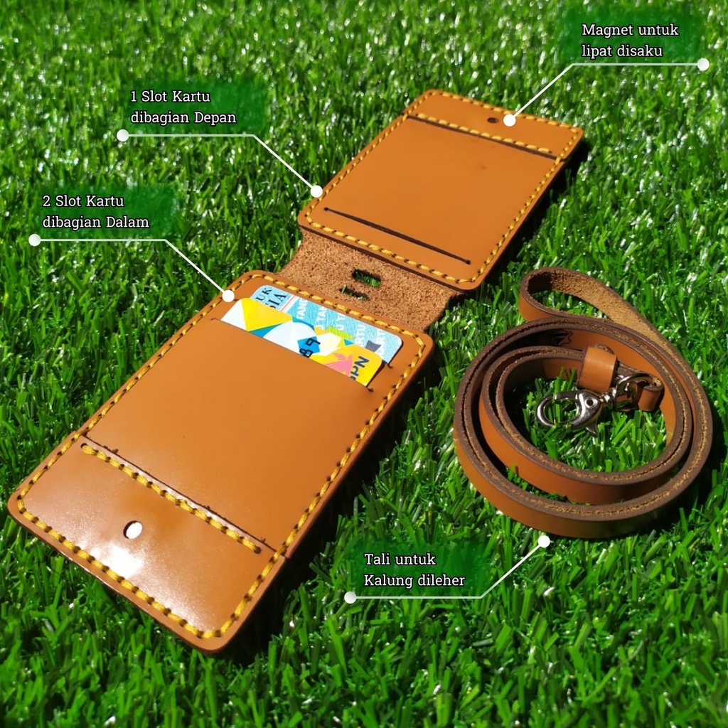 

Name Tag Id Card Model Flip Magnet Saku Kulit Asli Id Card Magnet Tempat Id Card Kalung