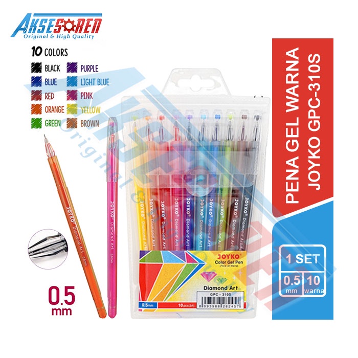 

Pulpen Warna Warni Joyko Diamond Art [GPC-310S / 10 Warna] /Joyko Color Pen [0.5mm / 1 Pak] / Pulpen 1 Pack Gel / Pulpen Warna / Pulpen 1 Pack / Pulpen Aesthetic Korea / Pulpen Gel/ Pulpen Joyko / Bolpoin 1 Pack / Pulpen Joyko 1 Pak Gel Lancip / Alat