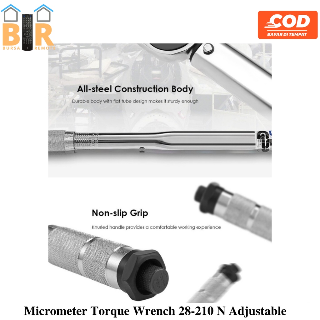 Kunci Pas Torsi Adjustable Micrometer Torque 28-210 N Wrench Hand Tool Dual Bulak Balik