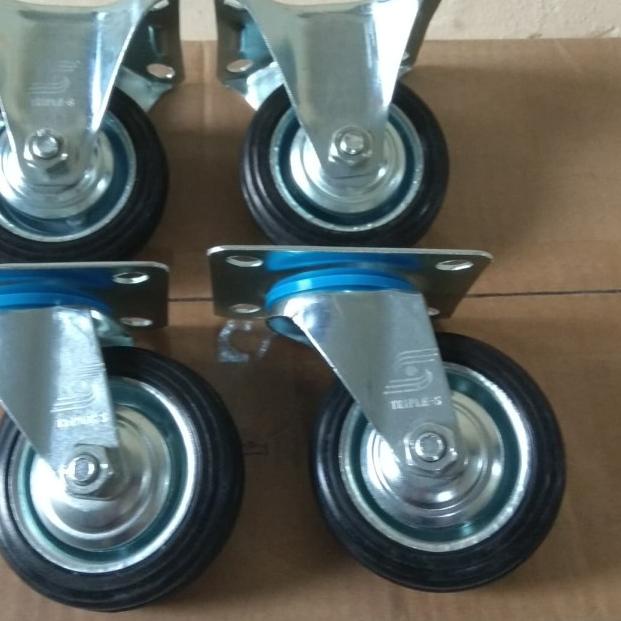 Roda Troli Roda trolley Roda Karet 3" inch/inci 1 set (4 buah)