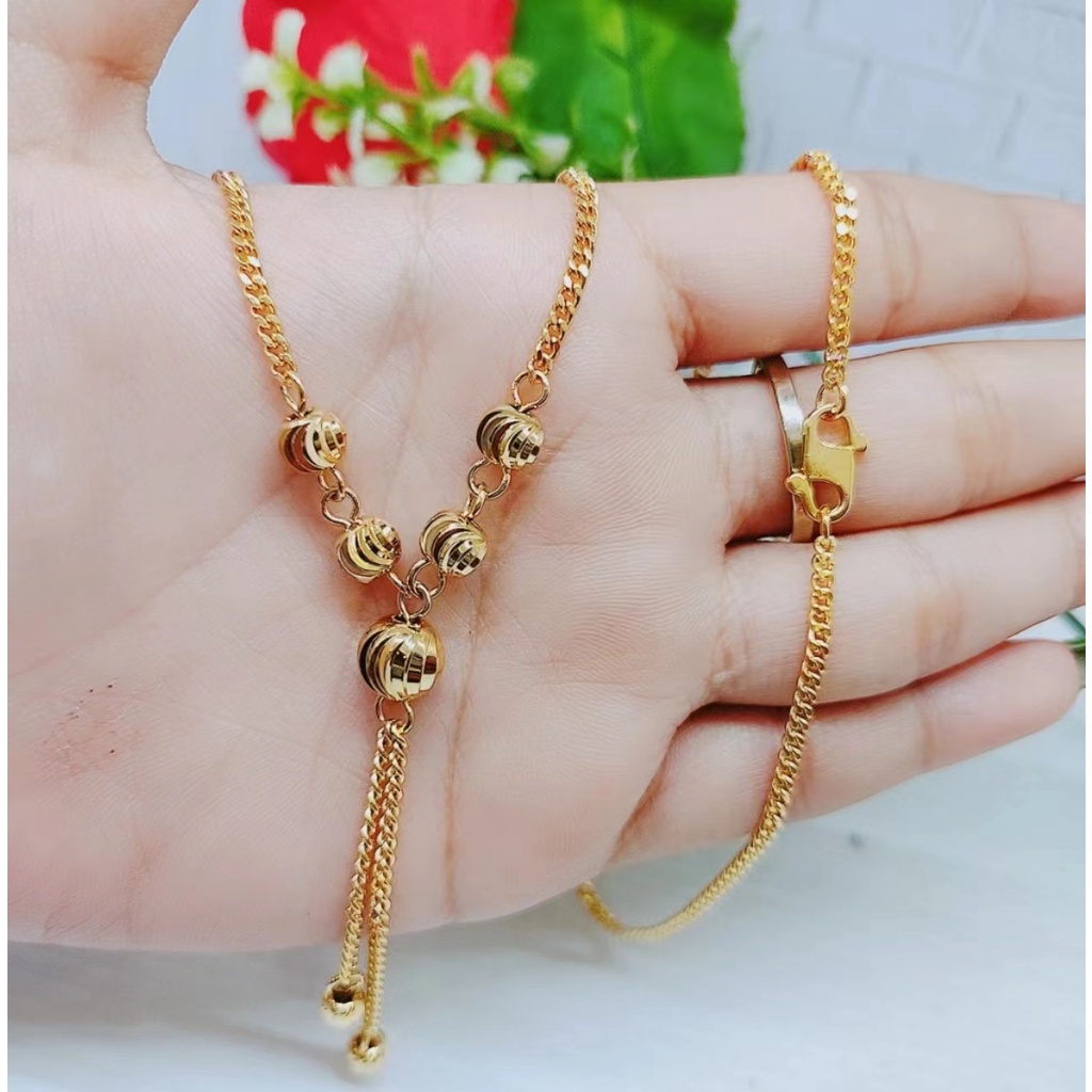 Kalung Xuping Biji Bola Lapis Emas 24k Perhiasan Fashion W37/38/39 （Panjang 60-70cm)