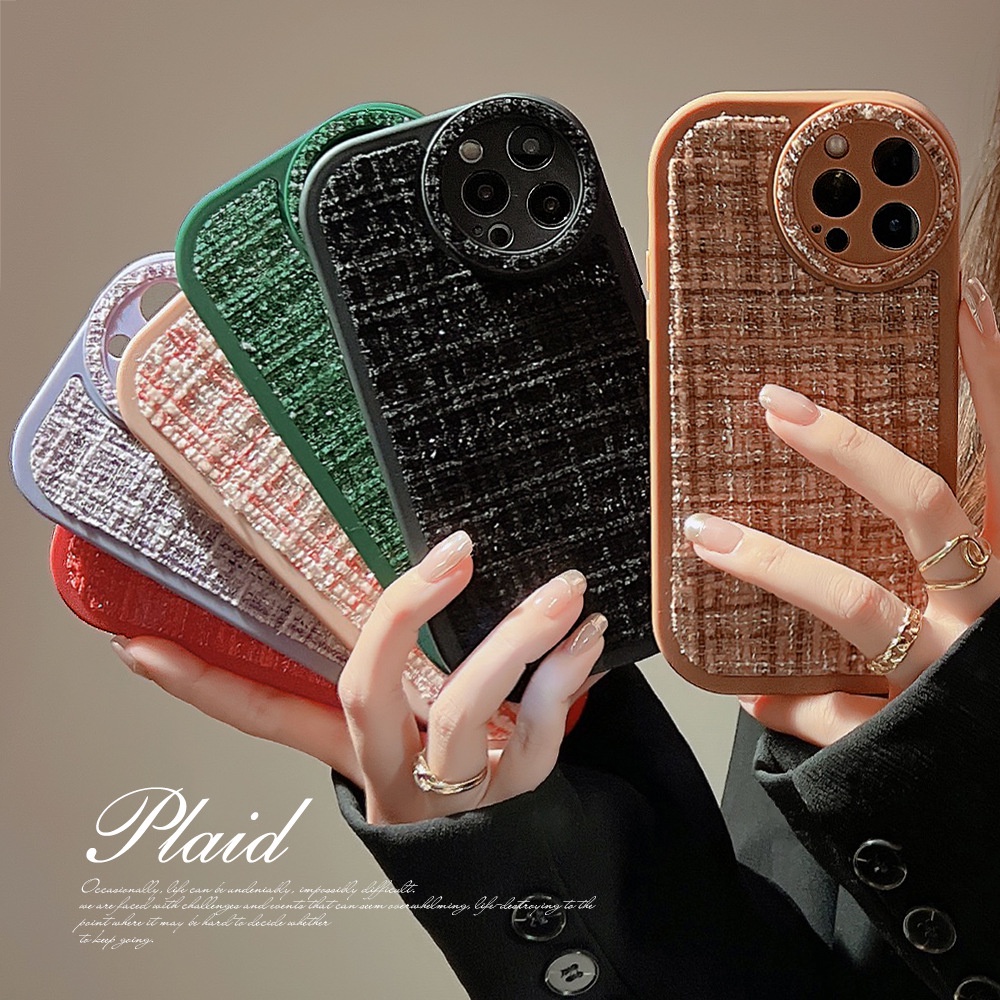 Case Wanita Bahan Kain Tweed Untuk Iphone 11 12 13 14 PLUS PRO MAX