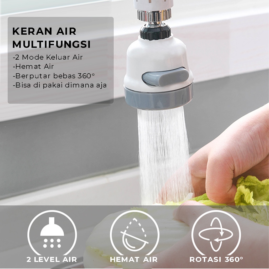 Sambungan Kran Air Keran Shower Switch Tombol ON OFF Faucet Putar 360 Derajat Alat Penyambung Ujung Kepala Kran Tempat Cuci Piring Tangan di Wastafel Dapur | GROSIRXPRESS