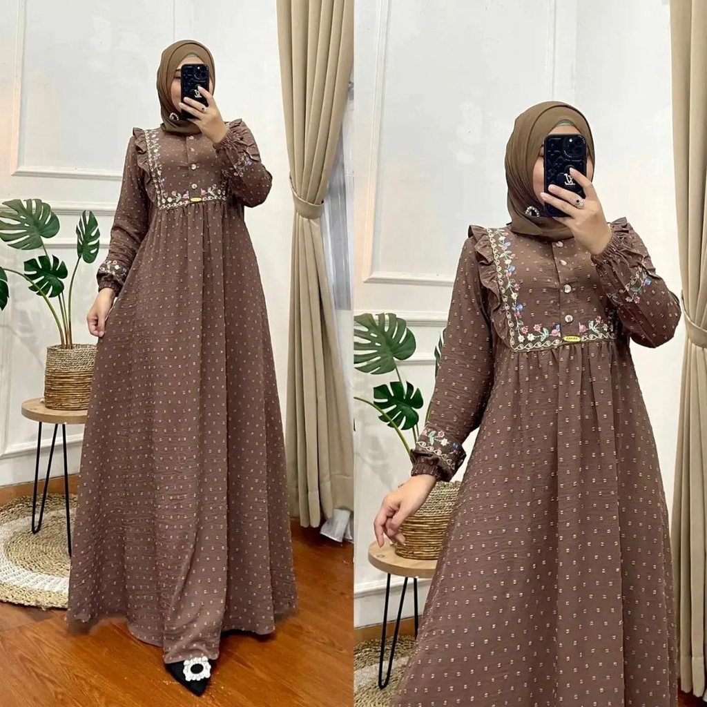 GMS.ID - GAMIS PESTA JUMBO LAYLA DRESS  CRINKLE MOTIF BORDIR WANITA TERBARU 2022 DRESS PARTY KONDANG