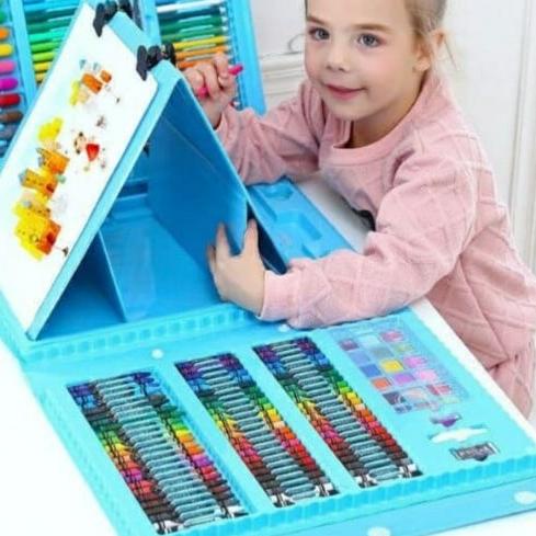 Crayon anak set isi 208 pcs / Alat lukis set anak 208 pcs - Biru