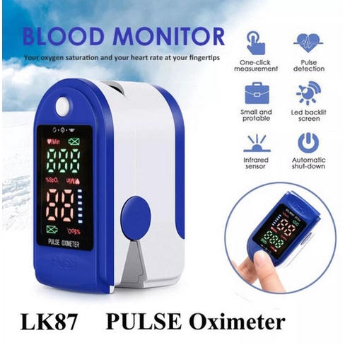 OXYMETER Oximeter Pengukur oksigen detak jantung Fingertip SpO2 LED Full Colour LK87