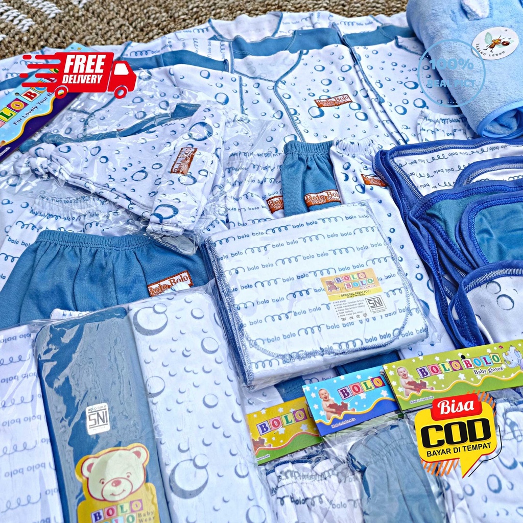 SALE 7.7 - 50 PCS Paket Lahiran Super Hemat Komplit Baju Bayi Baru Lahir Paket Hemat Bayi Baru Lahir Serian Biru