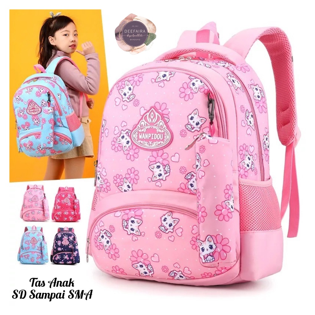 Tas Ransel Sekolah Anak Perempuan Sd Smp Sma Motif Flower Cat Buy 1 Get 3