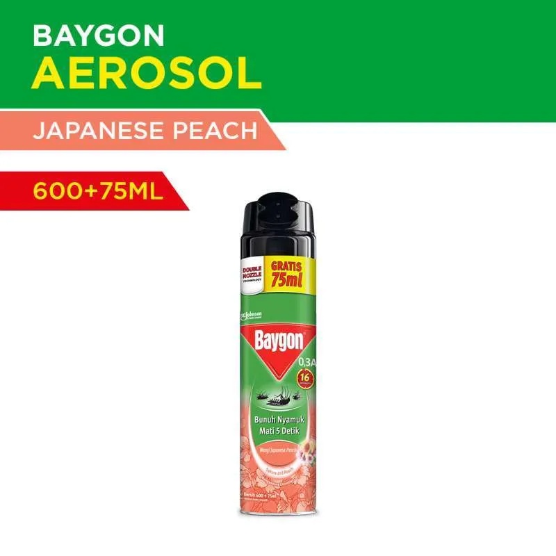 OBAT NYAMUK BAYGON SPRAY SAKURA PEACH 675 ML + ESSENTIAL OIL AEROSOL SEMPROT