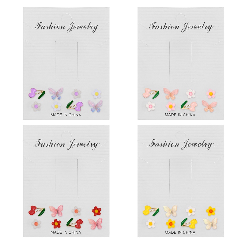 8 Pasang / Set Anting Stud Bentuk Bunga Tulip Butterfly Warna-Warni Gaya Simple Untuk Wanita