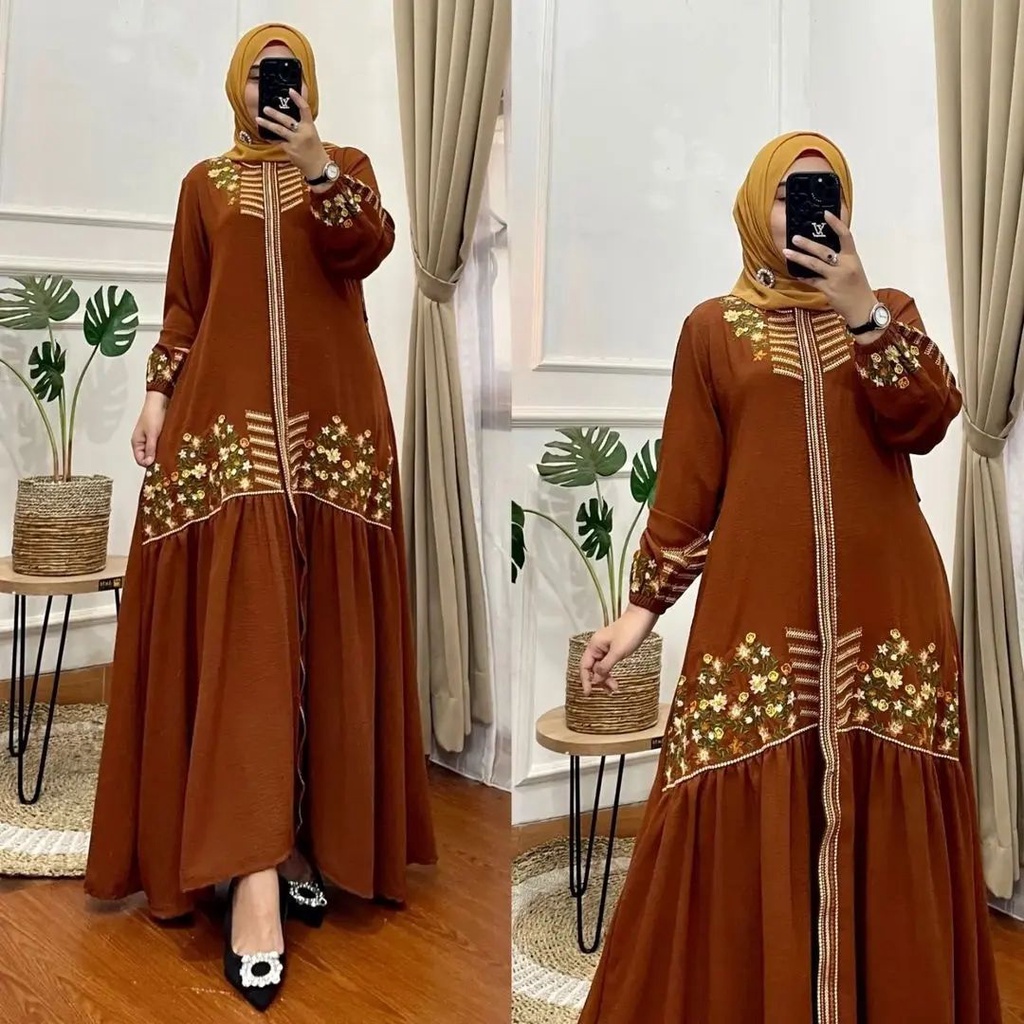 DRESS GAMIS CRINKLE AIRFLOW PREMIUM DRESS WANITA TERBARU 2023 GAMIS WANITA BAHAN CRINGKLE APLIKASI BORDIR MEWAH