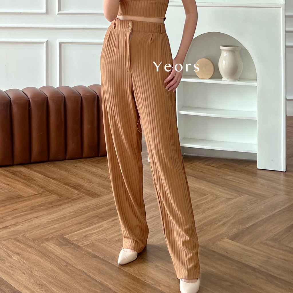 Yeors - Celana Murah Berkualitas Kulot Rib Knit Premium - Long Cullote Luna Pants - Korean Loose Pants Trousers Wanita - Loungewear - Celana Kulot Jumbo XL Perempuan Murah Berkualitas - Celana Kantor - Work Pants