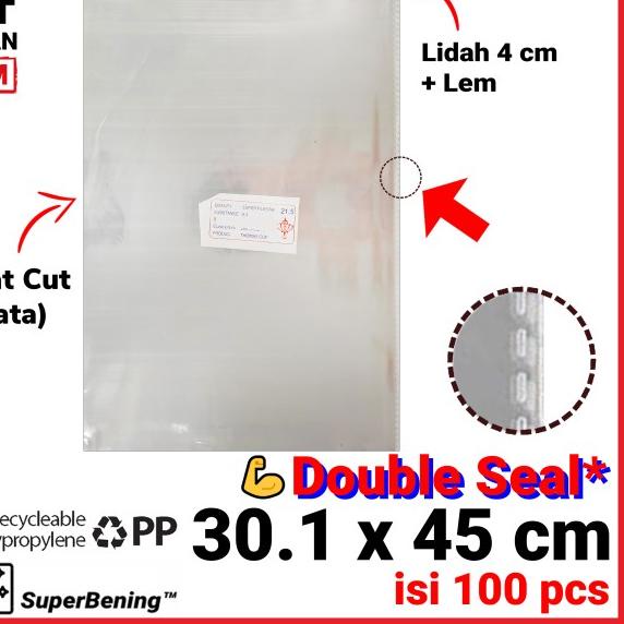 

30.1x45 cm Plastik OPP TEBAL (LEM) | Plastik Baju DOUBLE SEAL Bening