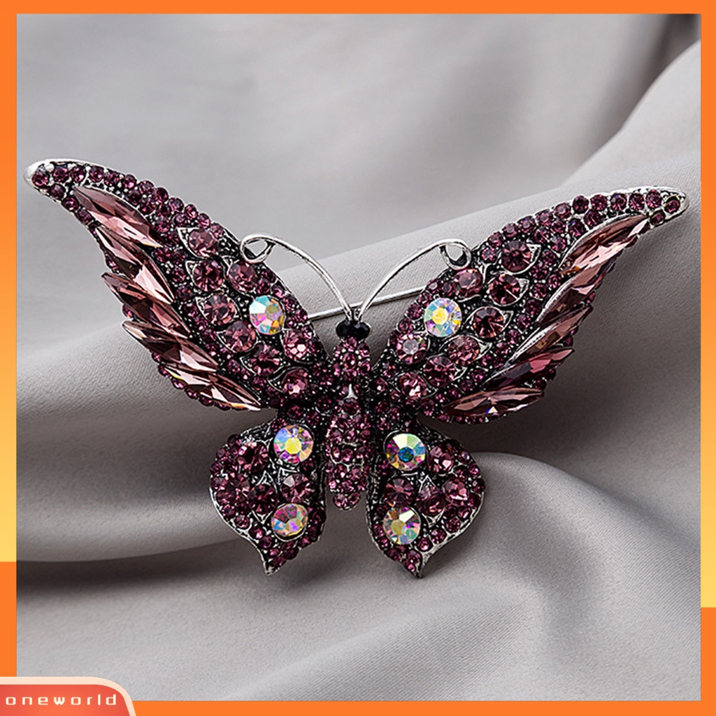 [OWLD] Kupu-kupu Bentuk Hidup Kerah Pin Alloy Berlian Imitasi Mengkilap Lencana Bros Pin Syal Klip
