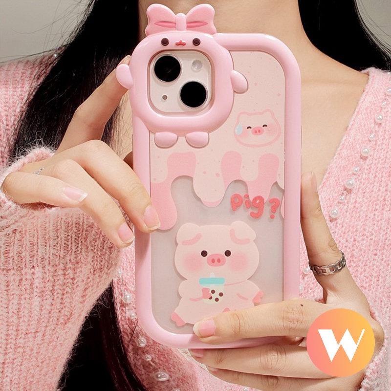 Soft Case Tpu Motif Milk Tea Pig 3D Untuk iPhone 11 7Plus 6Plus XR X XS Max 11 13 12 14 Pro Max 7 8 6 6s 14 Plus SE