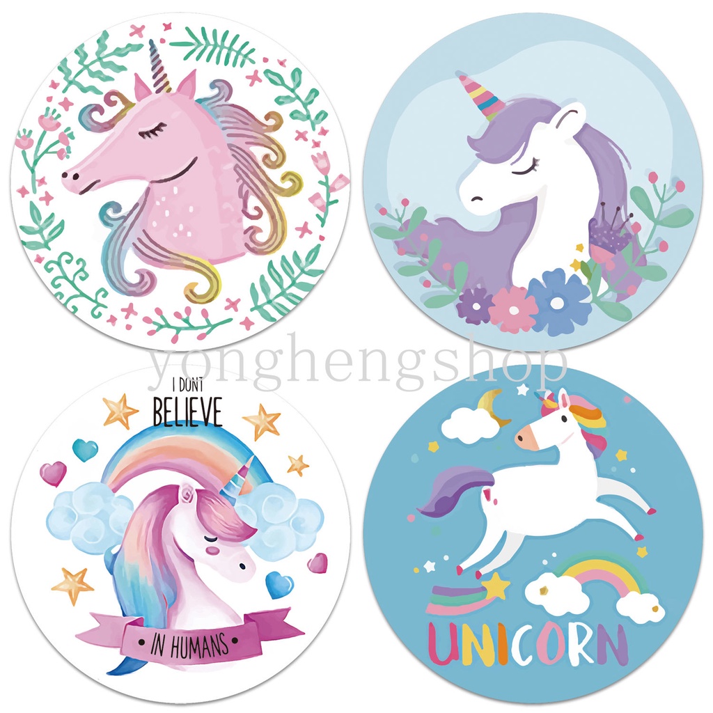 500pcs / roll Stiker Motif Kartun Unicorn Untuk Dekorasi Scrapbook / Hadiah Anak