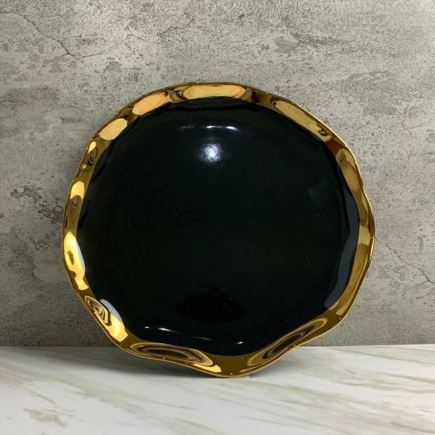 10" Piring Makan Berlin Keramik Hitam Dan Putih Motif Gelombang Fellixaa