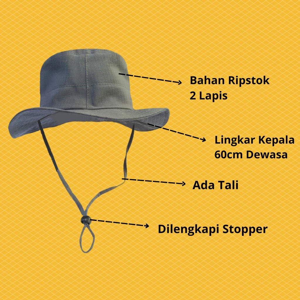 Topi Rimba Polos Tali / Topi Gunung Premium Pria Wanita