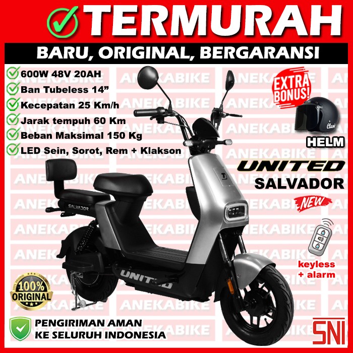 New Sepeda Listrik E-Bike United Salvador Garansi Resmi + BONUS HELM, Sepeda Listrik Anak Dewasa Mur