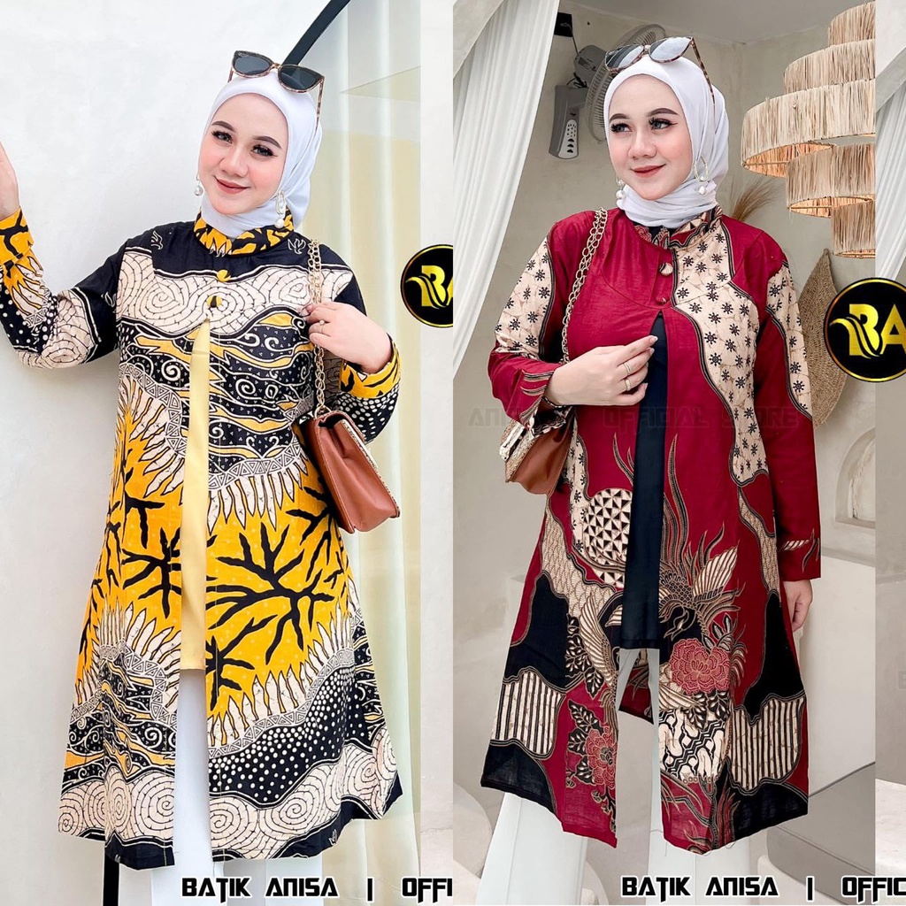 Batik alina Tunik Batik Baju Batik Wanita Modern Atasan Batik Kerja Wanita Bolero Lengan Panjang Blouse Batik Kantor Seragam M L XL XXL