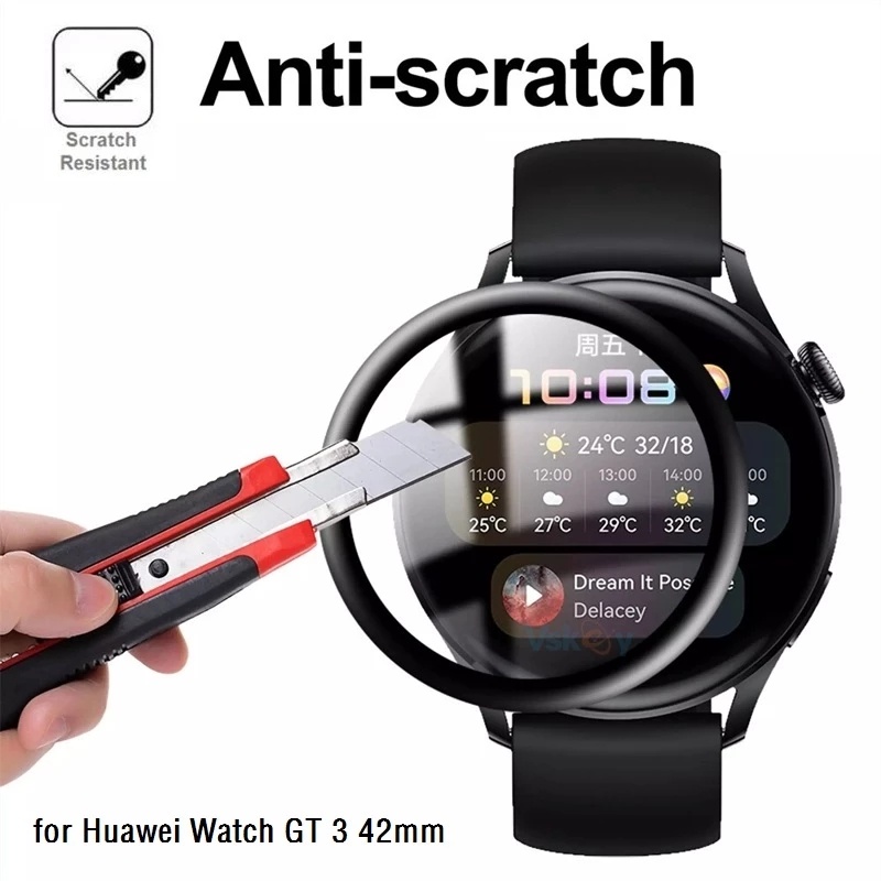 Pelindung Layar Tempered Glass Full Cover Lengkung 42mm Untuk Huawei Watch GT3