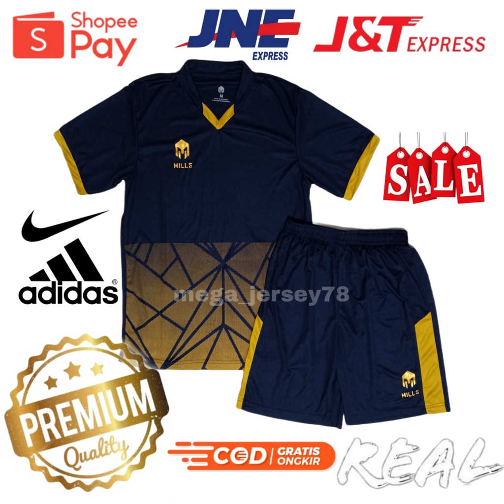 Stelan Jersey Olahraga Mills Hitam Dot Remaja Dewasa Bola Futsal Badminton Bagus Murah Adem