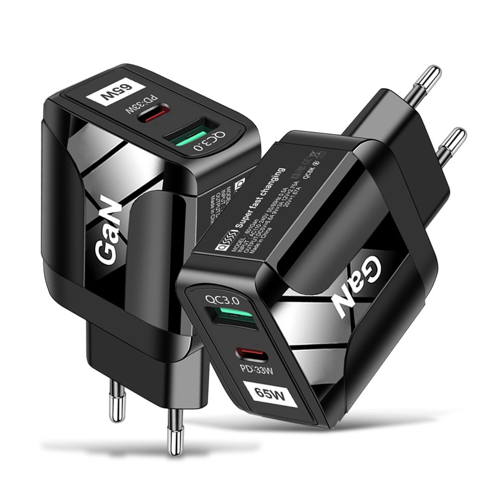 Adapter Charger Tipe C 65W GaN 9V12V Untuk Iphone 13 14 i-Pad H-uawei X-iaomi S-amsung Android QC3.0 + Pd33