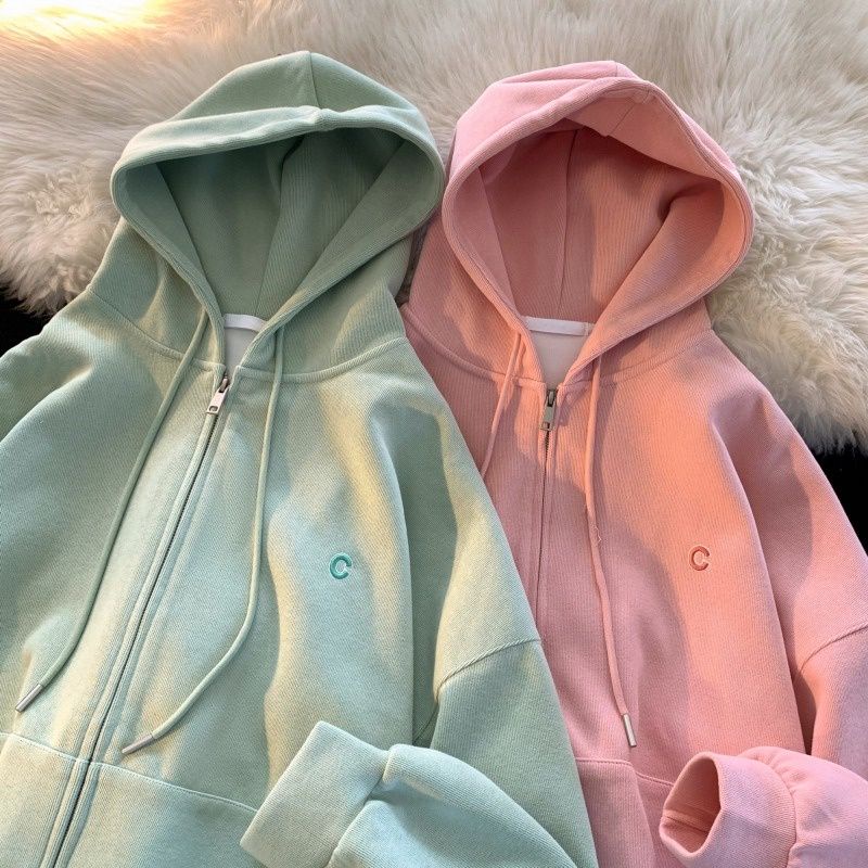 Jacket Zipper Hoodie Oversize Boy Girl  LOGO C BORDIR EMBROIDERY (6XL 5XL 4XL 3XL 2XL XL L M S ) Jaket Resleting SIMPLE Jumbo Zip Hoodie Bigsize Harajuku Urban Korean Style Hijau Matcha Putih Mint Soft Pastel Colour