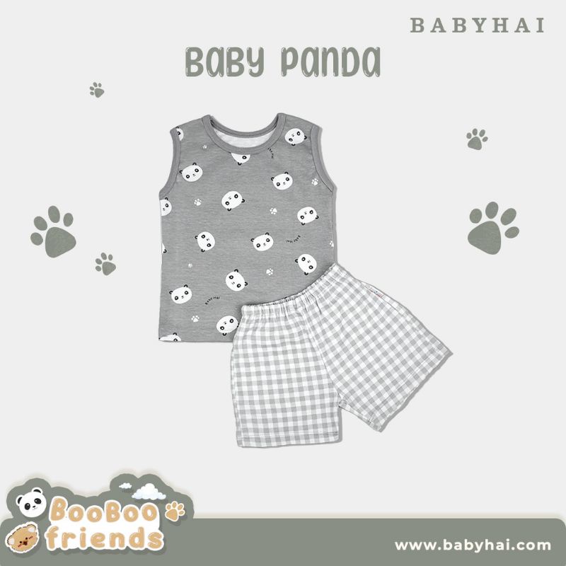 babyhai setelan kutung anak laki-laki dan perempuan ( unisex ) motif Teddy,panda,blu sky / setelan babyhai kutung terbaru / setelan singlet bayi cewe dan cowo motif panda bahan cotton premium