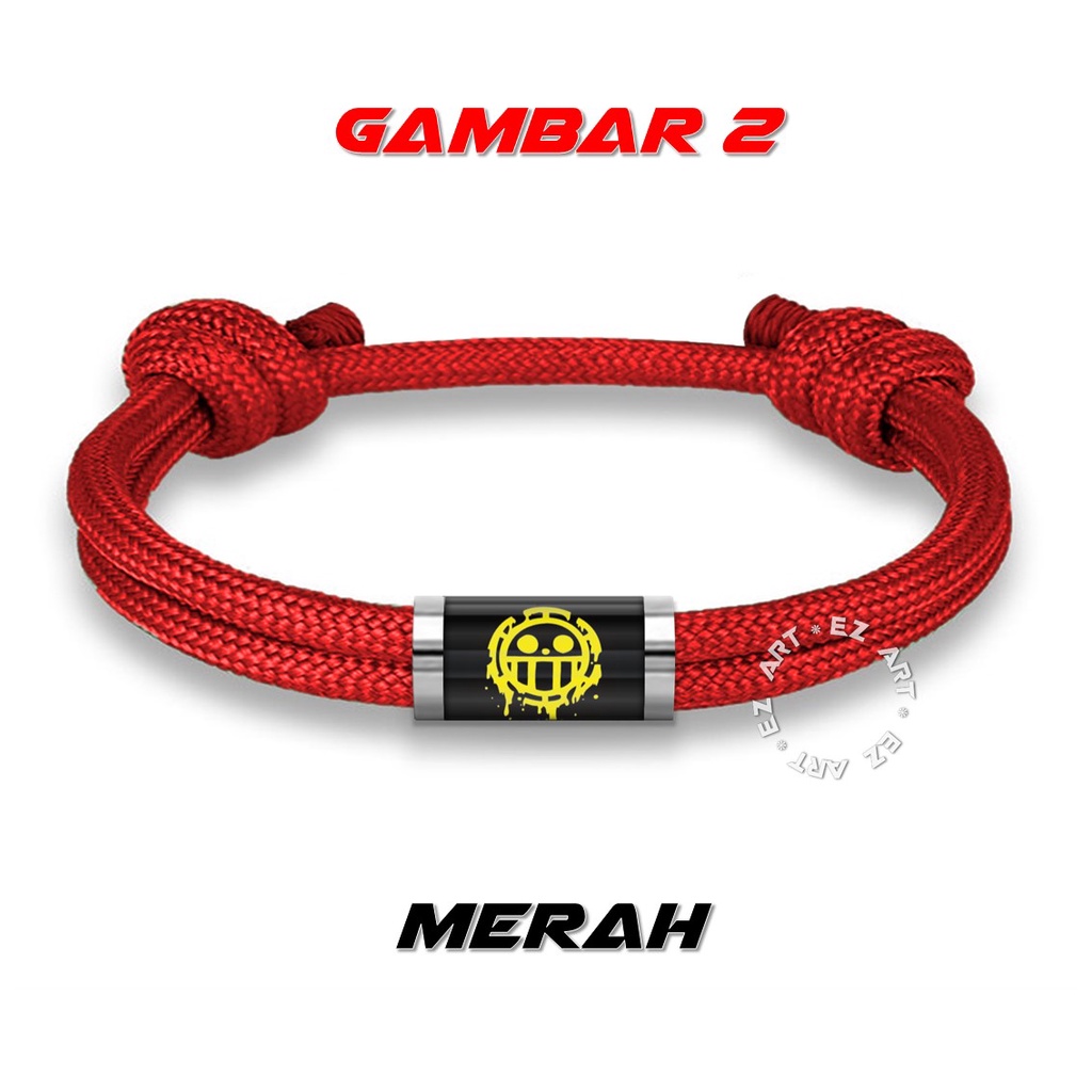 GELANG ANIME SIMBOL LOGO ONE PIECE HEART PIRATES MODEL PARACORD SIMPLE TABUNG STAINLESS STEEL