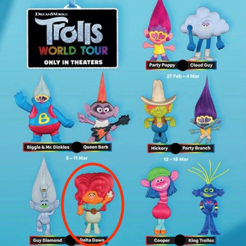 Mainan happy meal mc donalds trolls world tour/ delta dawn preloved