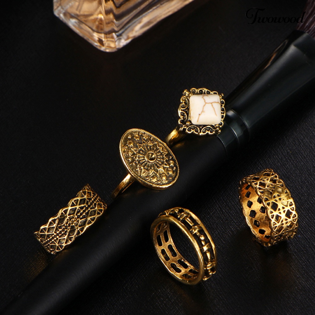 5pcs / Set Cincin Knuckle Midi Warna Emas Gaya Vintage Untuk Wanita