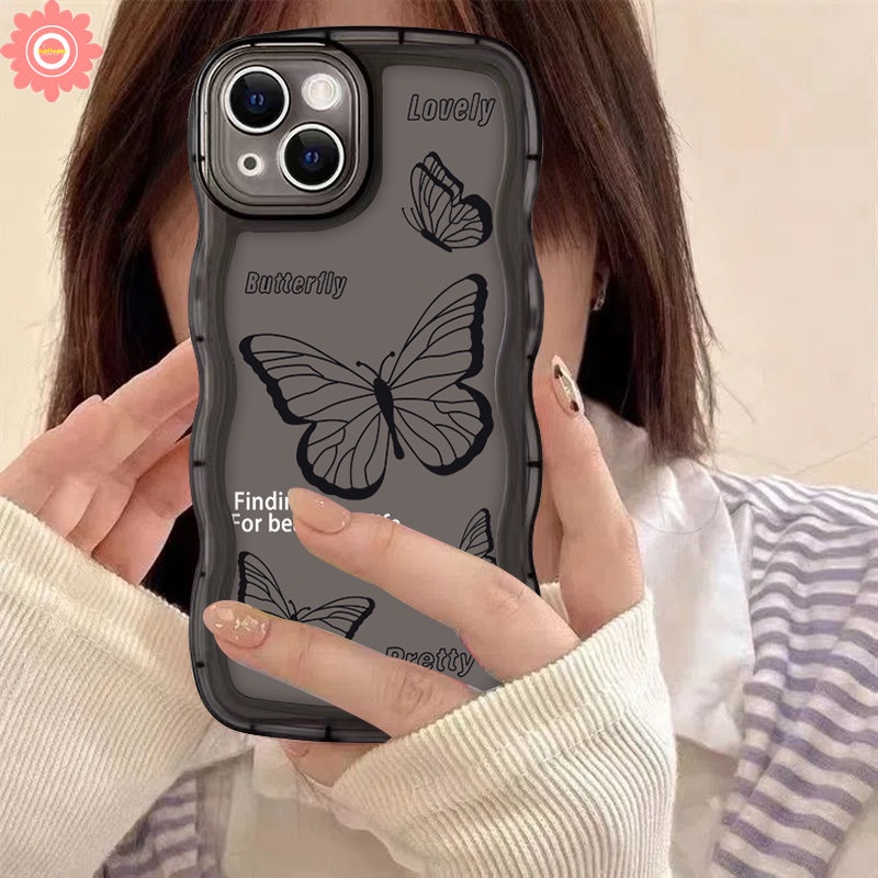 Ins Retro Butterfly Casing Vivo Y02 Y21 Y36 Y22 Y15s V25E V25 Y20 Y16 Y35 Y17 Y22s Y12 Y15 Y33s Y11 Y15A Y12s Y21s V23E Y75 Y91C V20 Y12i Y91 V21 T1 Y55 Y30 Lembut Bergelombang Penutup Tepi