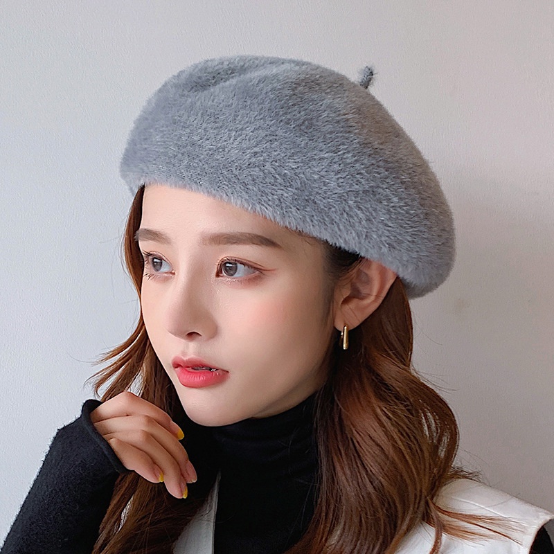 Topi Baret Wanita Bentuk Labu Bahan Bulu Mink Untuk Musim Gugur / Dingin