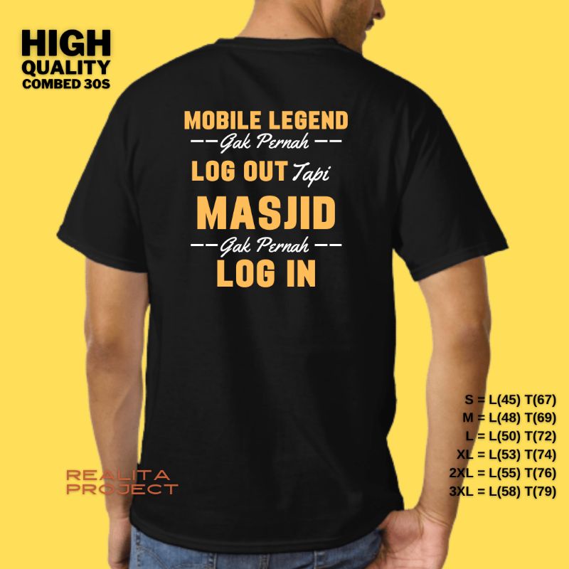 kaos islam dakwah lucu plesetan mobile legend logout masjid login combed 30s big size xxl xxxl