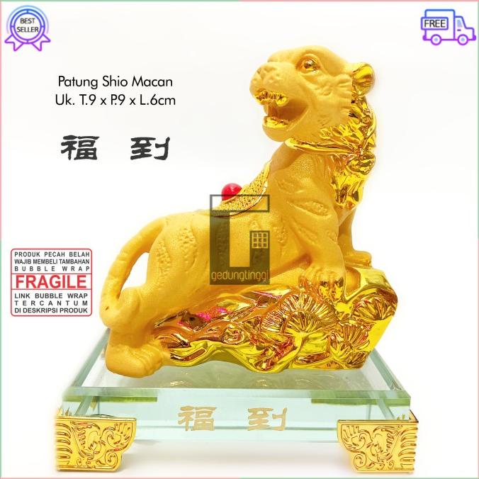 Pajangan Dekorasi Patung Shio Macan Resin Imlek Hoki Rejeki Emas Gold