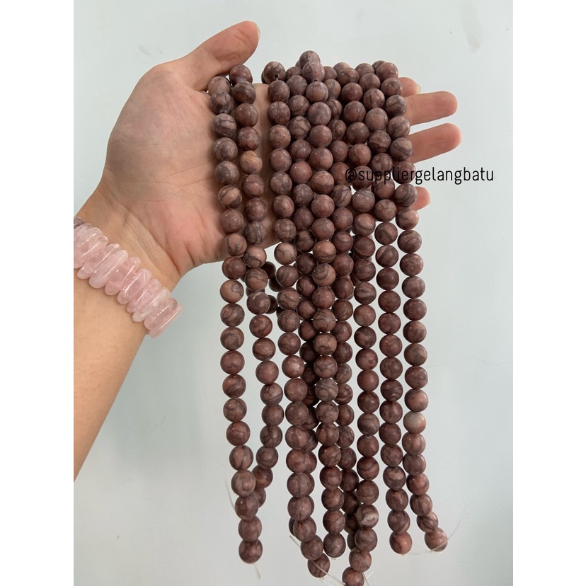 bahan ryolite jasper kokah coklat 12mm renceng bahan gelang kalung