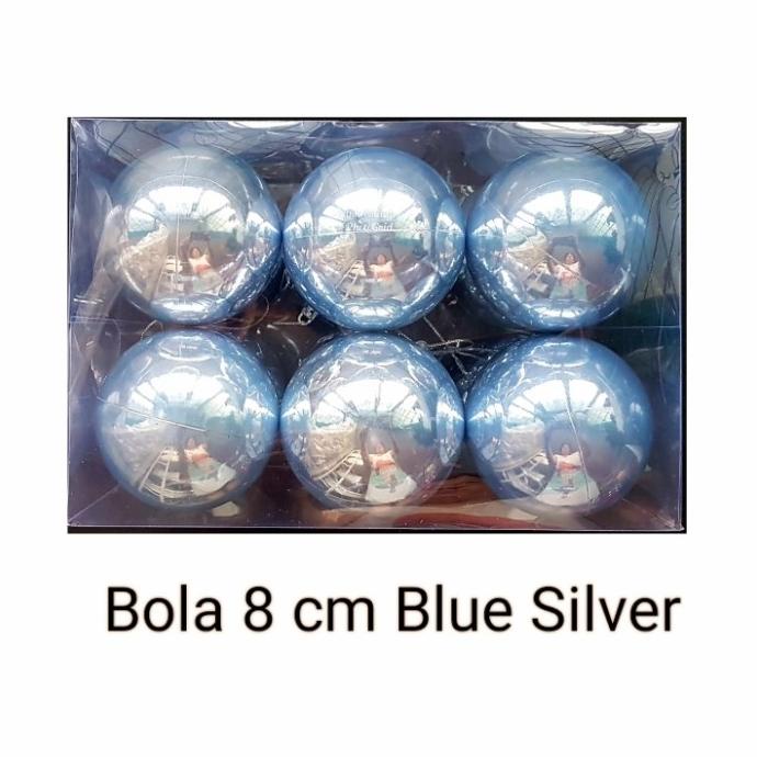 Bola Natal - Bola Natal Biru Silver Shiny 8cm isi 12 pcs