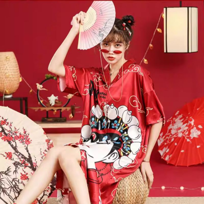 MDLV ~ 0413# CNY Opera Daster Pajamas Dress Satin Import