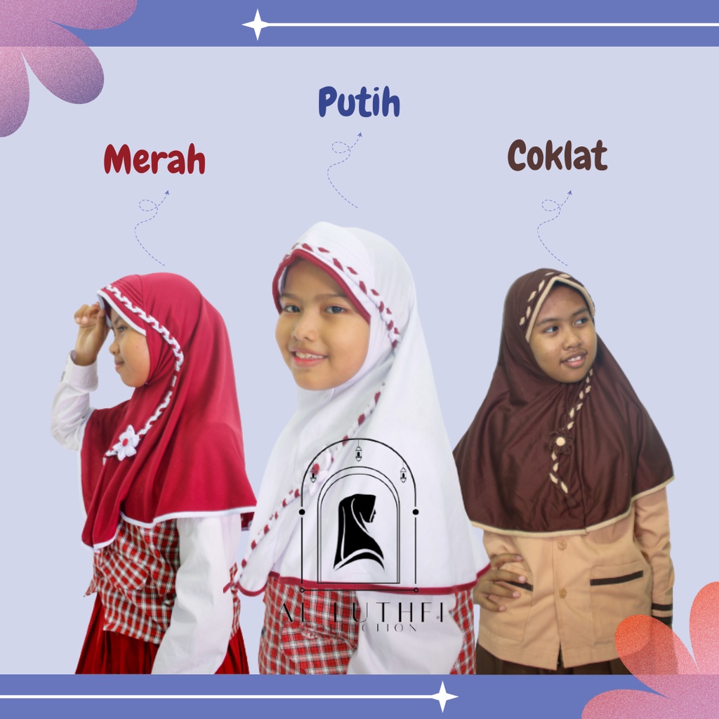 Jual Jilbab Sekolah Kepang Bunga / Hijab Sekolah Kepang Bunga ...