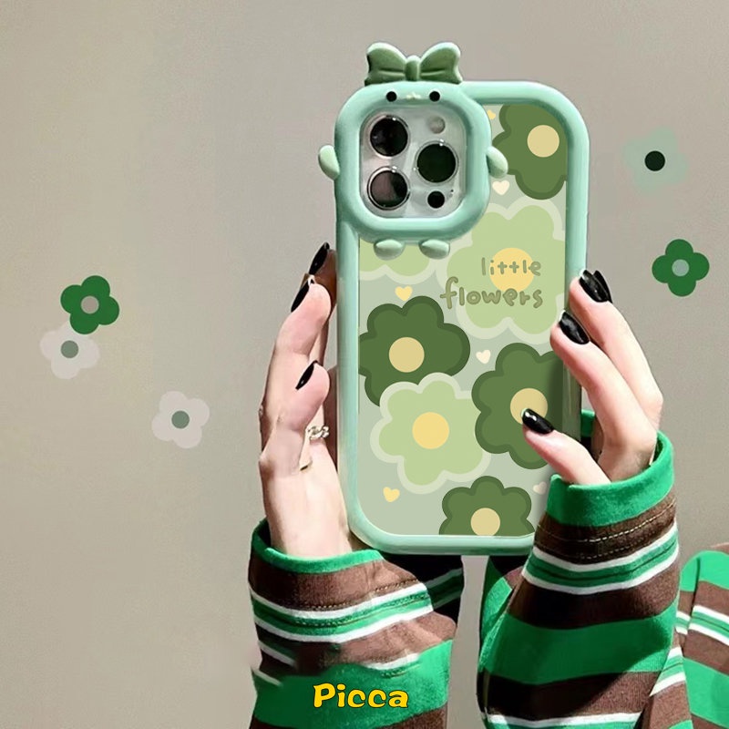 Soft Case TPU Glossy Anti Pecah Motif Bunga Hijau 3D Untuk Redmi 9T 9A 9C 9C NFC Redmi 10C 10A