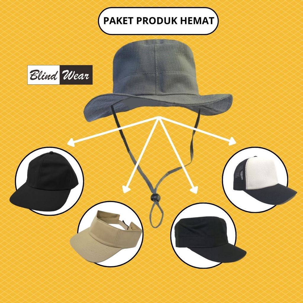 Paket Hemat Topi Gunung Rimba Adventure Dan Peci Kopeah Miki Hat Polos Premium