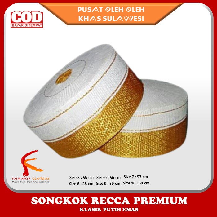 Songkok Recca Bugis Bone Songkok Putih Emas Peci Dewasa PREMIUM  Khas Sulawesi