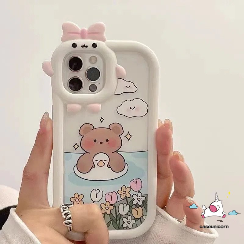 Case Realme8 8 8pro 9 9pro+7 8i C33 C15 C30 C25 C21Y C25Y C11 C25s C35 C31 C21 C2 C1 C3 C17 Realme 5 6i 9i 5s 5 7i Kartun 3D Bow Little Monster Lens Beruang Renang Lucu Lembut Sarung Cover Sarung